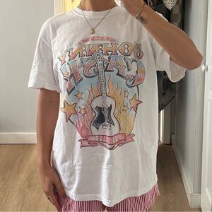 White Graphic T-Shirt with Guitar Design